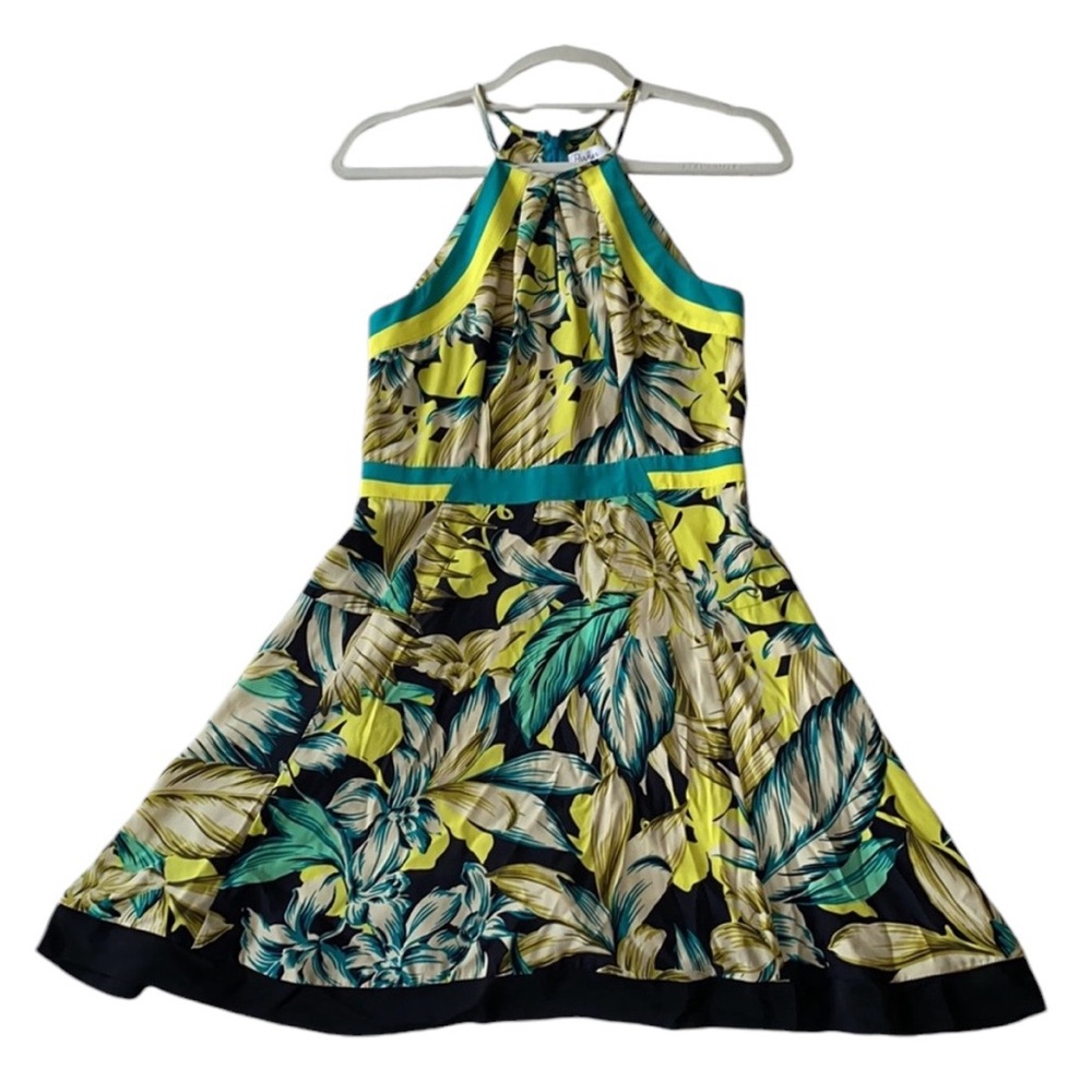 PARKER TROPICAL PRINT HALTER SKATER MINI DRESS SIZE SMALL